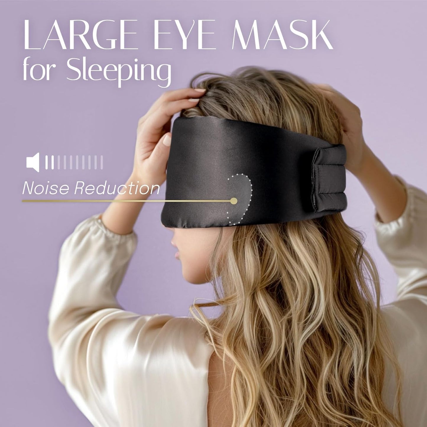 Silk Sleep Mask Soft Pressureless: 100% Mulberry Silk for Eye Skin Anti Wrinkles, Large Size for Total Blackout, Adjustable Wide Velcro Ear Cover