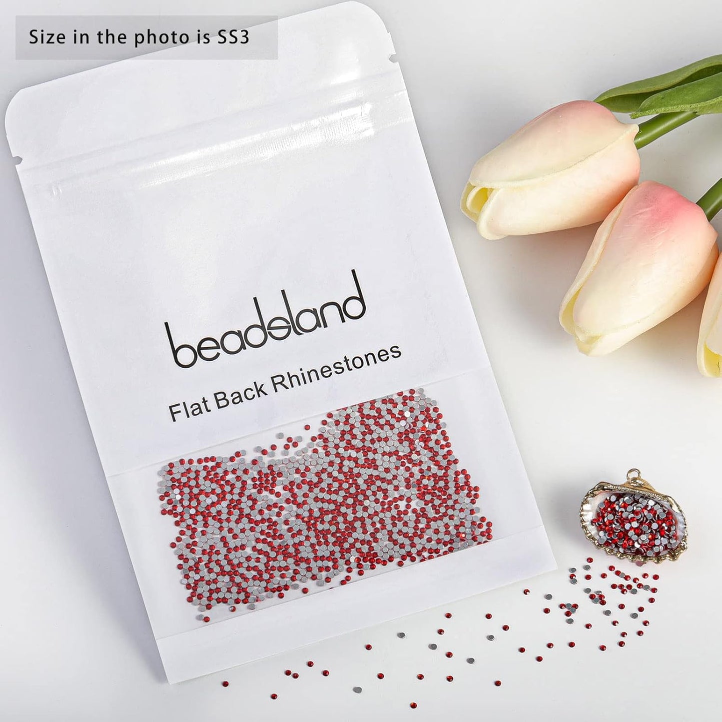 beadsland Flat Back Crystal Rhinestones Round Gems, Light Siam (1.3-1.4mm) SS3/1440pcs