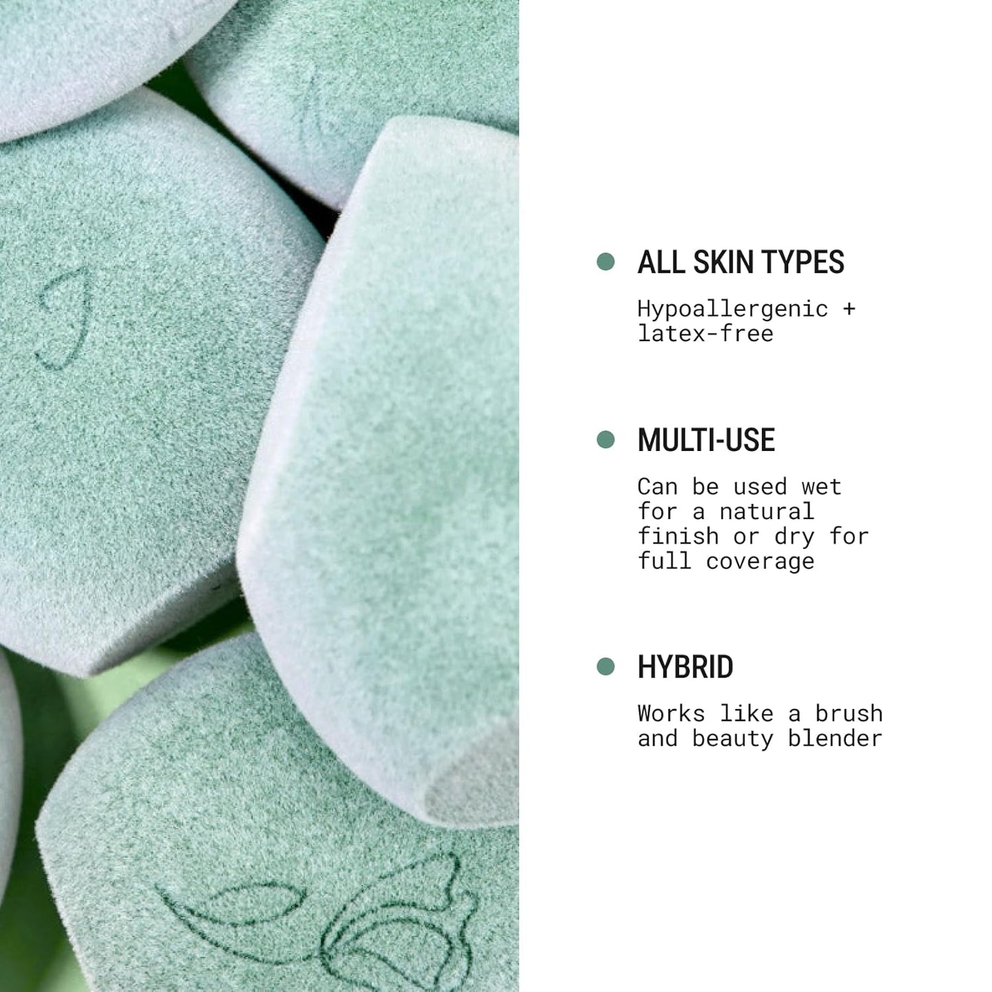 JUNO & Co. Microfiber Makeup Sponge, Dual Layer Technology for Full Coverage Flawless Makeup Blender for Foundation, Powder and Cream (Bamboo Style and Green Color)