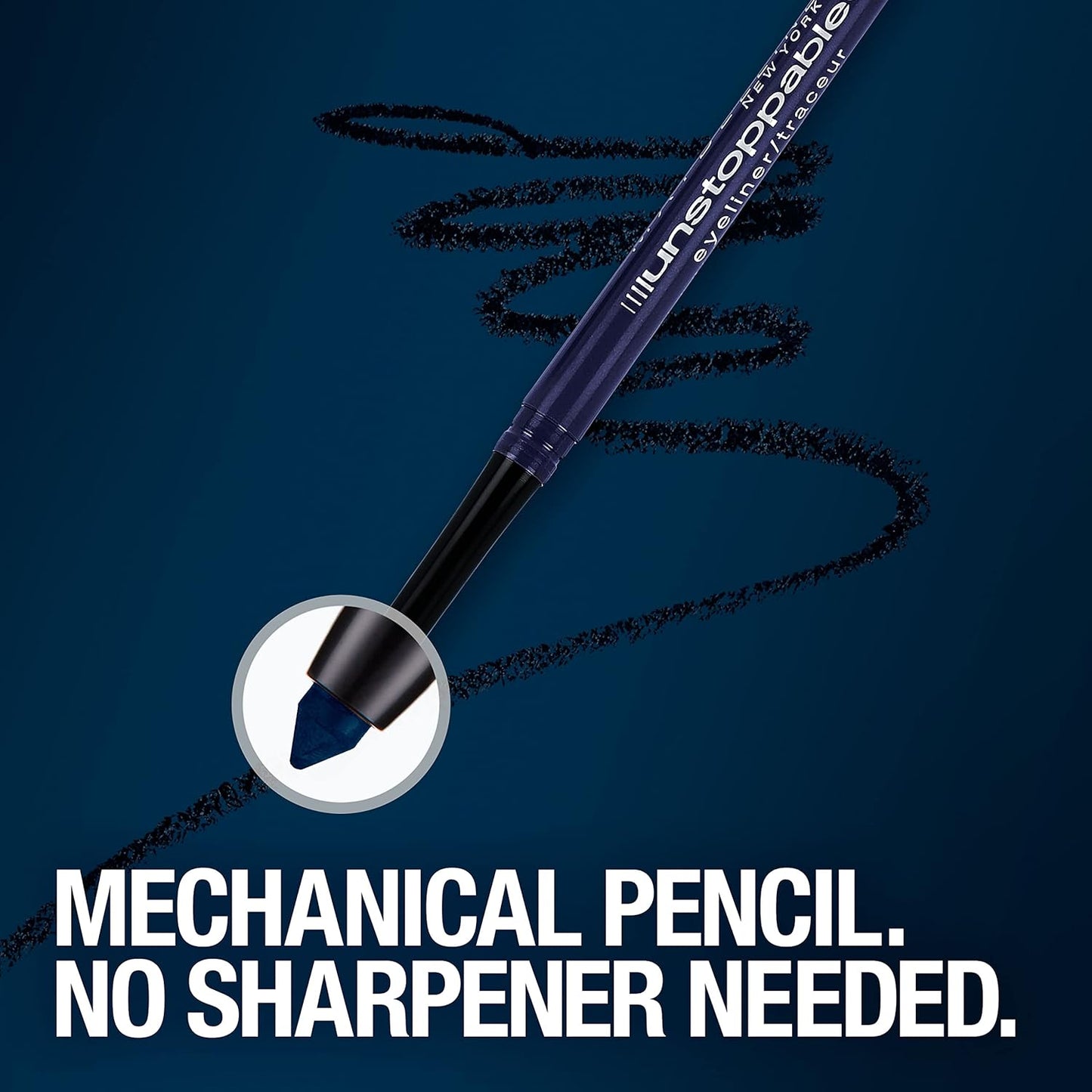 Maybelline Unstoppable Waterproof Mechanical Blue Eyeliner Pencil, Easy to Apply, Smooth Glide, Up to 24 Hour Wear, Sapphire