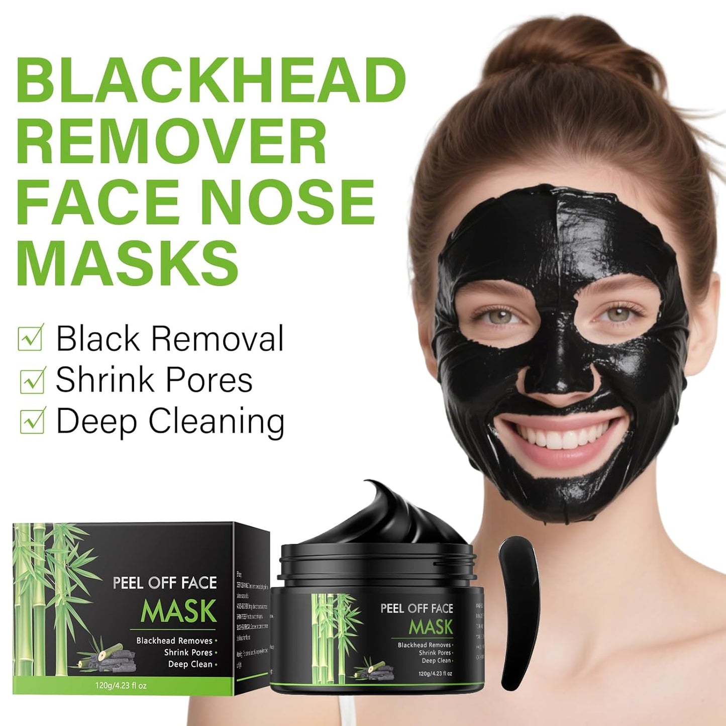 Blackhead Remover Mask for Women & Men, Bamboo Charcoal Peel Off Black Masks,Oil Control Deep Cleansing,for All Skin Types（4.23OZ）