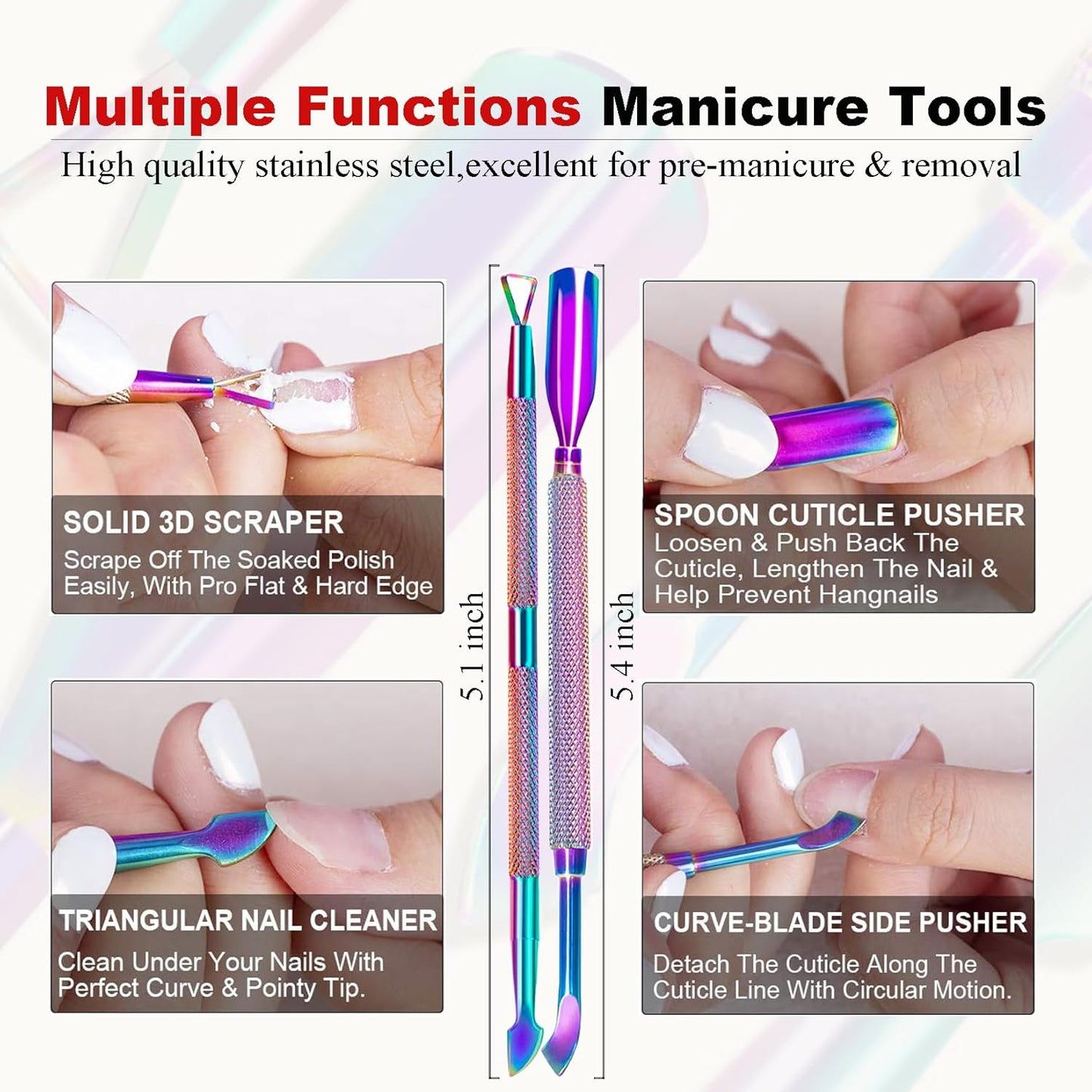 Gel Nail Polish Remover-2pcs with Nail Steel Pusher, Scraper and 2 Pieces Nail File, Quickly Remove Gel Polish in 2-5 Minutes at Home, No Need to Wrap and Soak