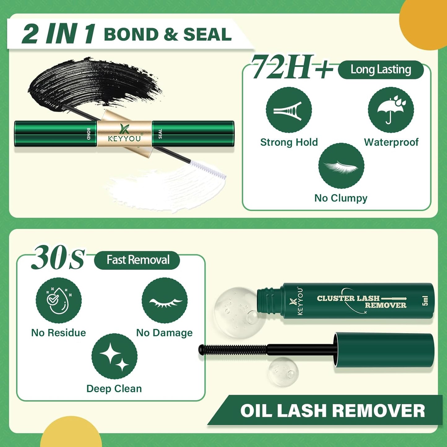 DIY Lash Extension Kit KEYYOU 144pcs Lash Clusters Eyelash Extension Kit with Mascara Brush Bond and Seal Lash Remover Lash Applicators Lash Brush for DIY Lash Extensions (Y22 Kit)