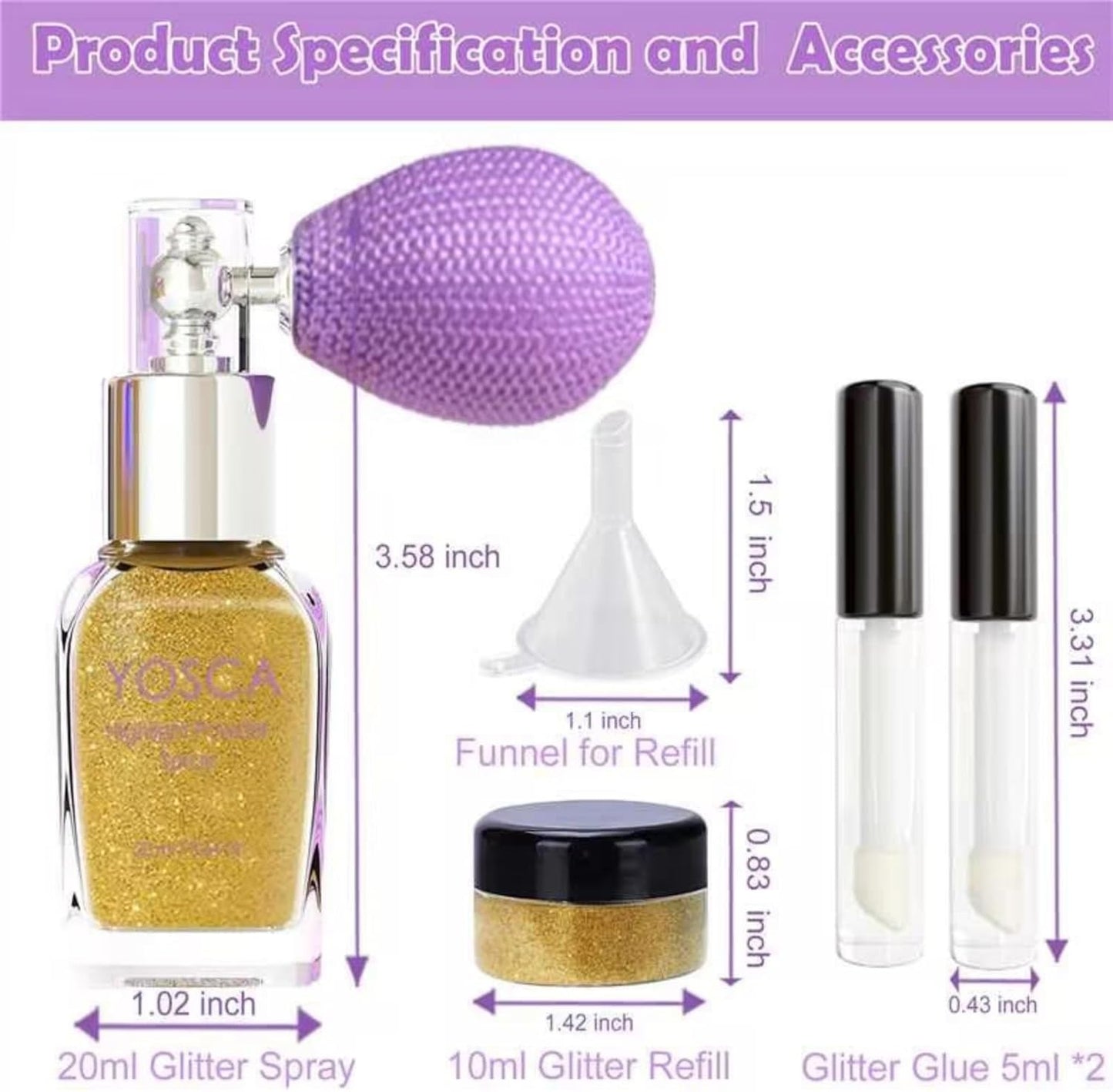 Yosca Body Glitter Spray, 30ML Loose Laser Body Shimmer Powder Holographic Hair Spray Silver Glitter Sparkle Highlighter Makeup Festival Rave Accessories for Clothes Hair Face Nail Art - Rainy Rainbow