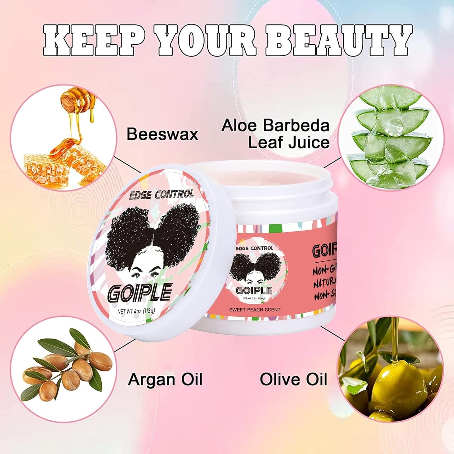 Edge Control Wax for Women Strong Hold Non-greasy Edge Control Smoother Edge Wax, Edge Wax Styling Gel Edge Control for Black Hair No Flaking, White Residue, Shine and Smooth (edge control-6pcs)