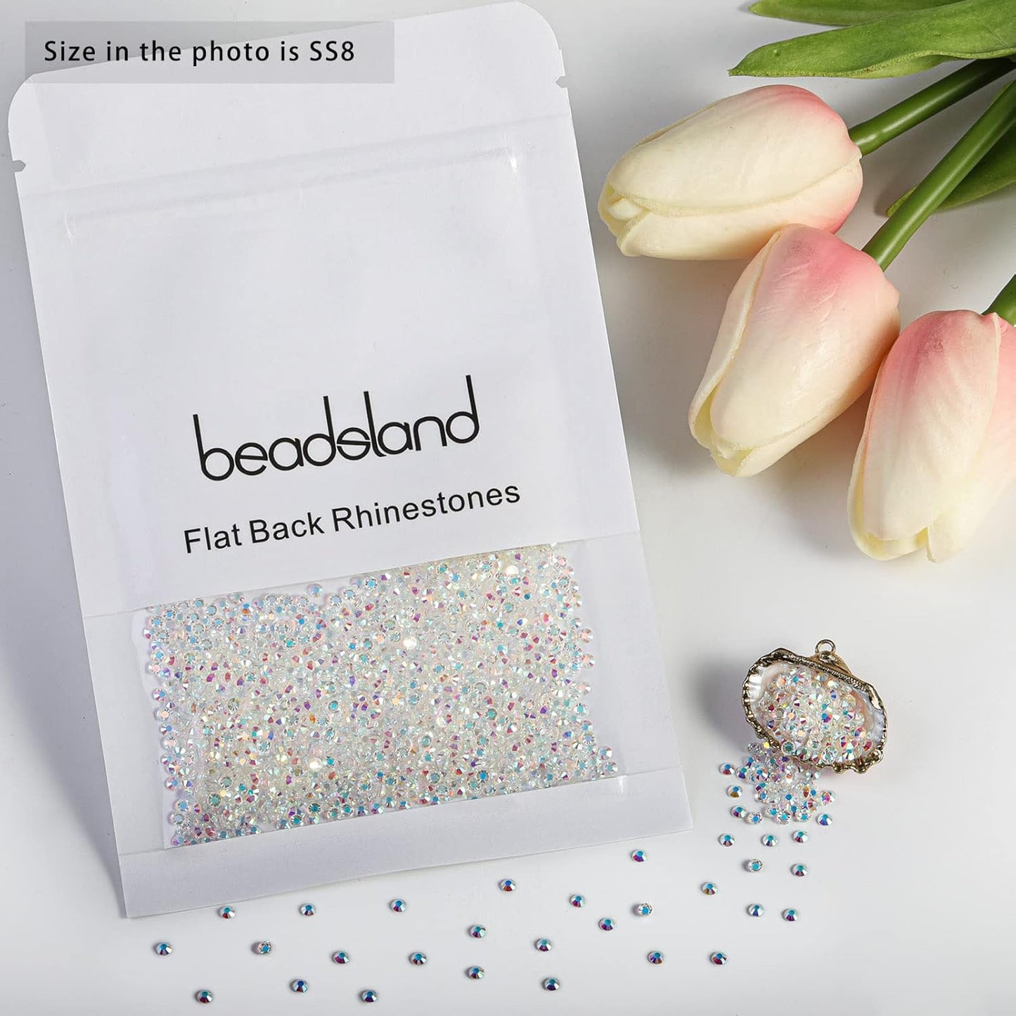 Beadsland 1440 Pieces Flat Back Crystal Rhinestones Round Gems, Transparent AB,SS8,2.3-2.5mm