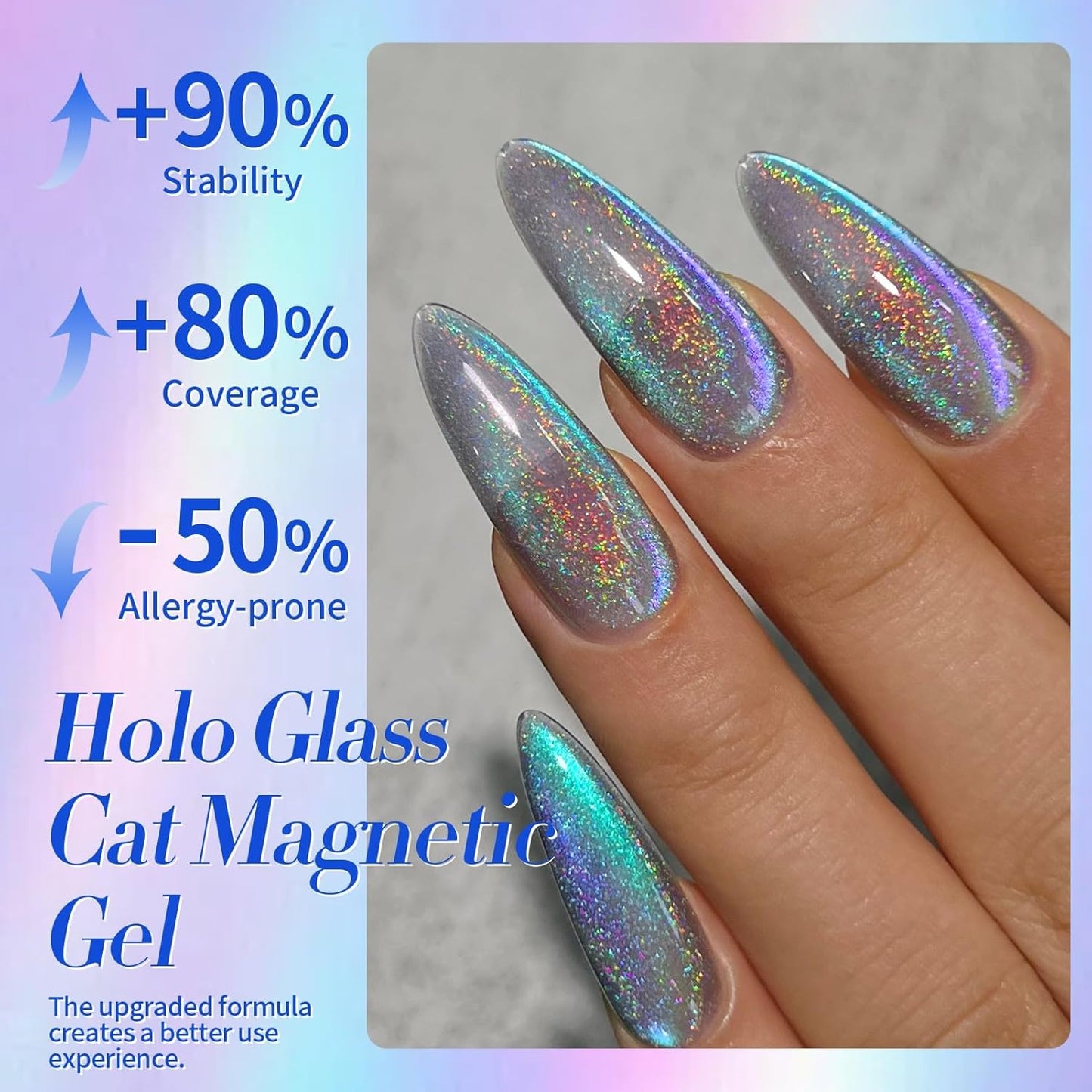 Born Pretty 9D Cat Magnetic Eye Gel Nail Polish Holographic Rainbow Gel Polish Blue Purple Soak Off U V LED Gel Polish Nail Art Design Manicure Salon DIY Home 15ML