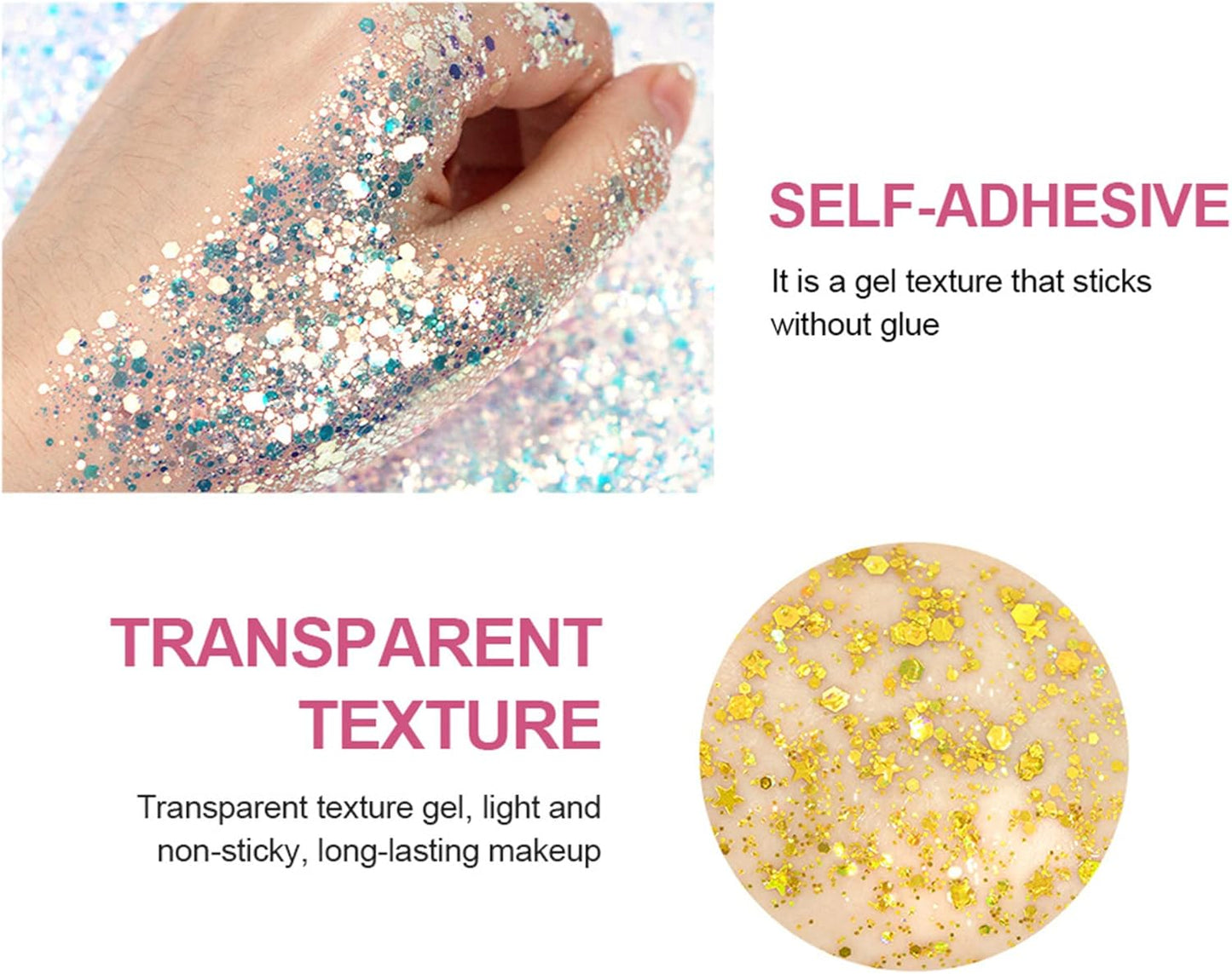 MAEPEOR Chunky Face Body Glitter Gel 19 Colors Mermaid Sequins Holographic Body Glitter Gel Long-Lasting Festival Makeup Glitter Paint for Face Body Hair Nails (30g, 01 Silver)