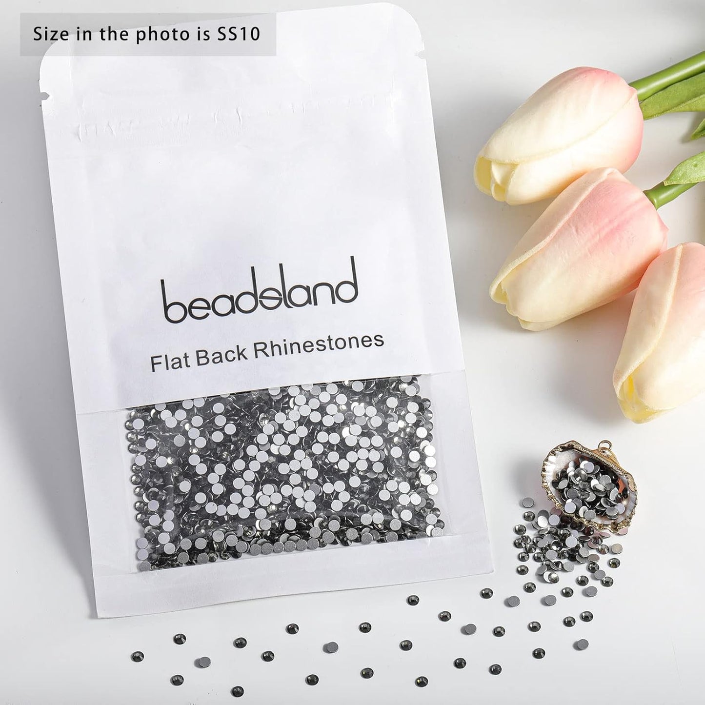 beadsland Flat Back Crystal Rhinestones Round Gems for Nail Art and Craft Glue Fix,Black Diamond (2.7-2.8mm) SS10/1440pcs