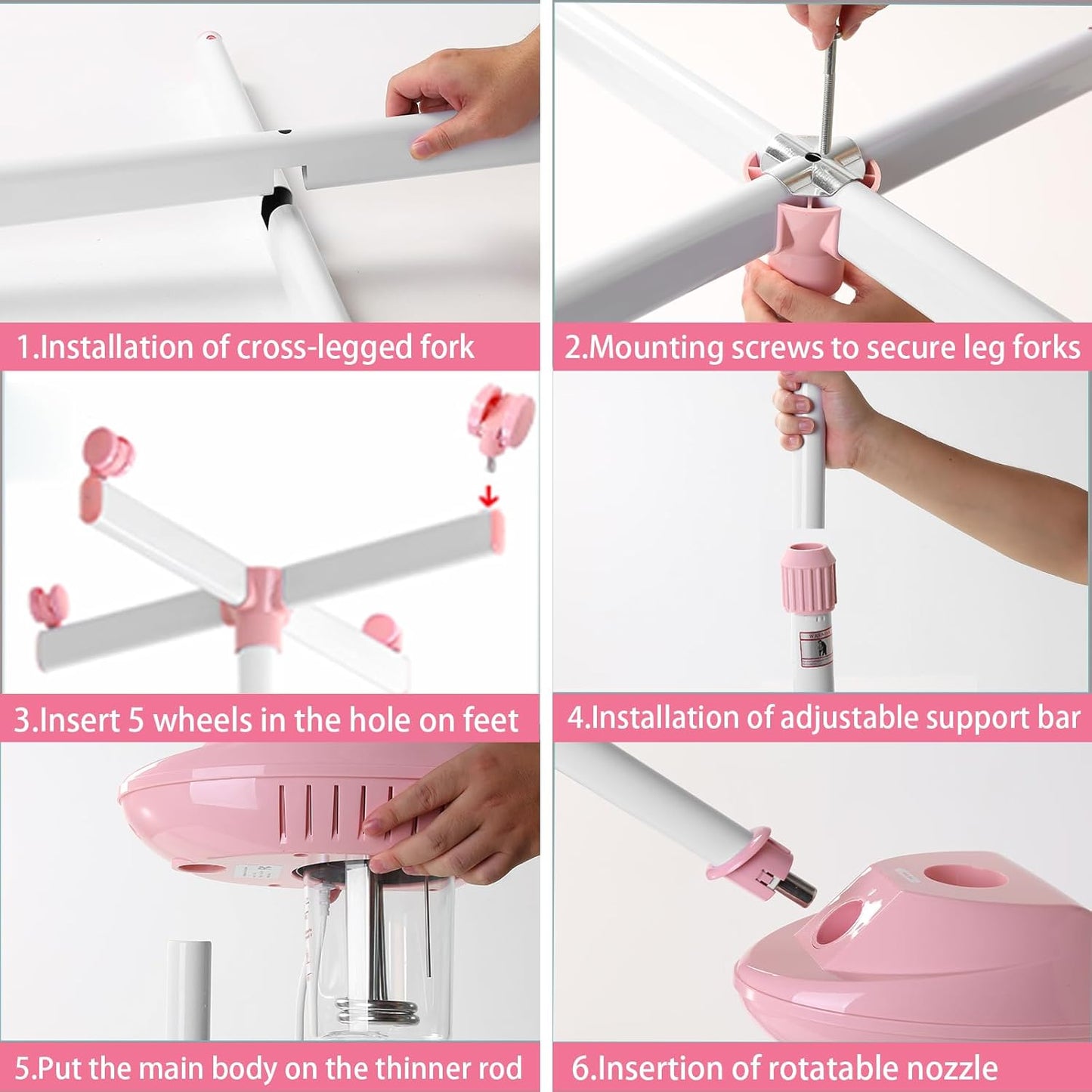 Face Steamer on Wheel Professional Ozone Face Steamer for Deep Facial Cleansing Pink