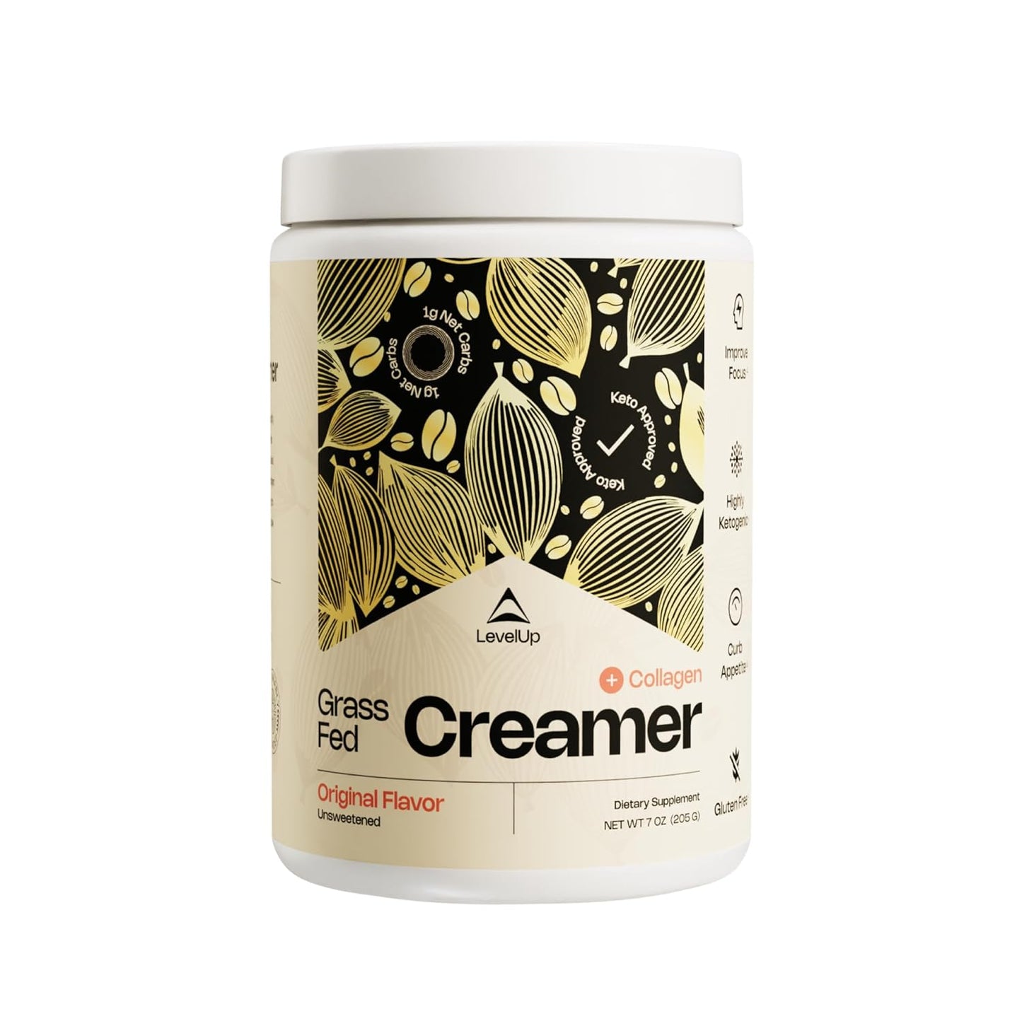 LevelUp Creamer, with Energizing MCT Oil and Collagen Peptides, Keto Coffee Creamer, Supports Natural Energy & Ketone Production - Original (Unsweetened) 7 oz