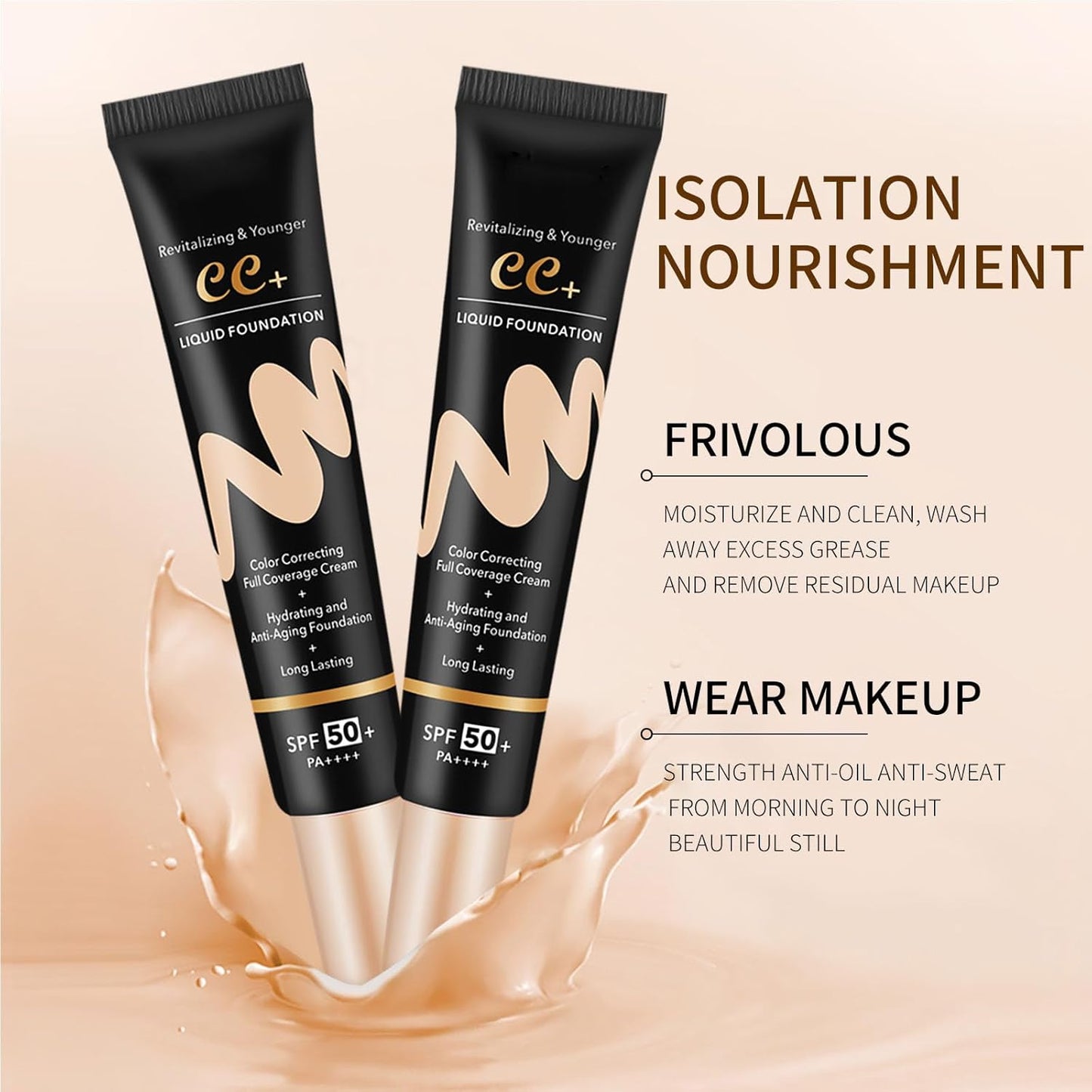 CC Cream Tinted Moisturizer with SPF 50, Color Correcting CC Cream, CC Cream Foundation Full Coverage Correcting Skin Tone, Cover Blemish, Hydrating & Long-Lasting Matte CC Cream (Natural)