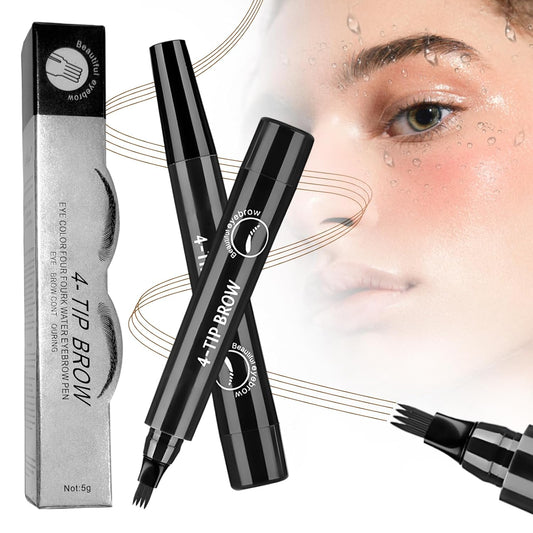 2025 New Magic Eyebrow Pencil, 4 Tipped Precise Brow Pen 3D Waterproof Microblading Contouring Pen Fine Stroke Microblading Eyebrow Pencil Creates Natural (Black)