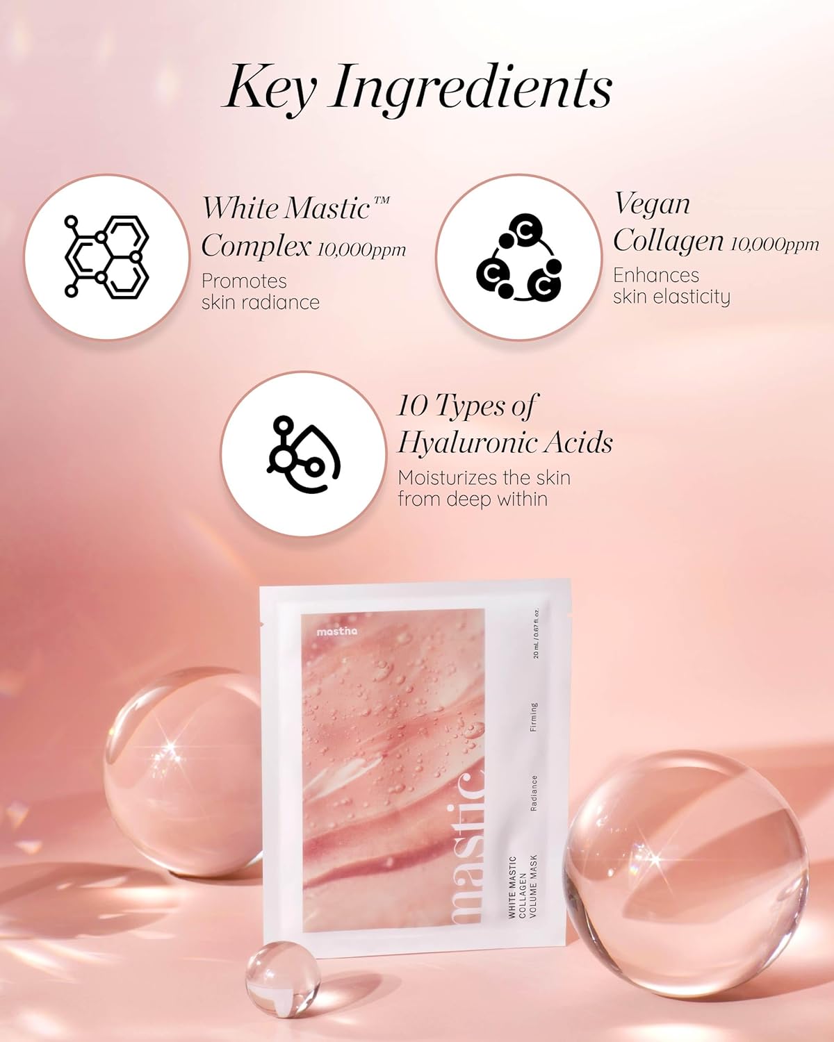 MASTINA White Mastic Face Mask (Collagen Volume, 4 pc) Premium Korean Skin Care for Elasticity & Radiance Rough Sagging Skin White Mastic Hyaluronic Acid