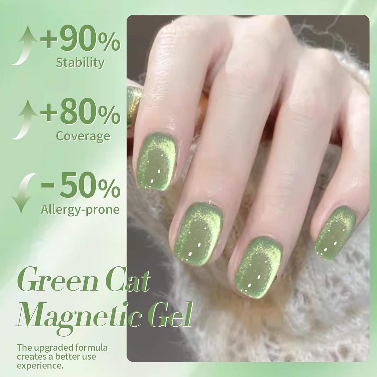 BORN PRETTY Green Cat Magnetic Eye Gel Nail Polish Shimmer Glitter Holographic Aurora Green Magnetic Gel Polish Nail Art Manicure DIY at Home 15ML