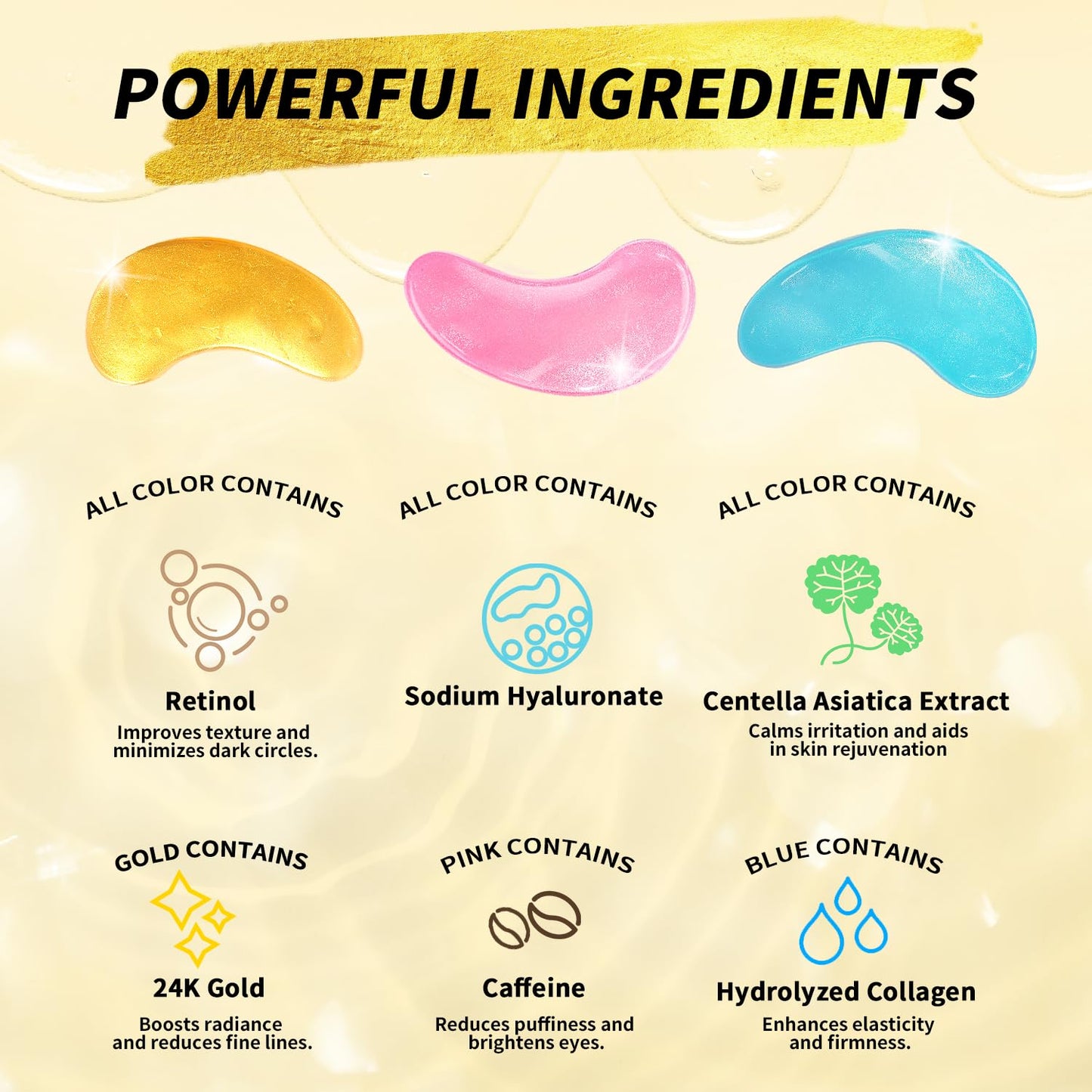 Under Eye Patches(24 Pairs), 24K Gold, Caffeine, Retinol Eye Masks for Puffy Eyes, Wrinkles, Dark Circles, Undereye Bags Treatment - Restoring & Awakening & Moisturizer Skin care Gift for Women