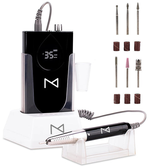 M Max - Professional Nail Drill Machine - 2-in-1 Brushless Motor Nail File - Electric, Cordless, Aluminium Alloy Casing, 35000 RPM, HD Display - Perfect for Salon & Home Use (Black)