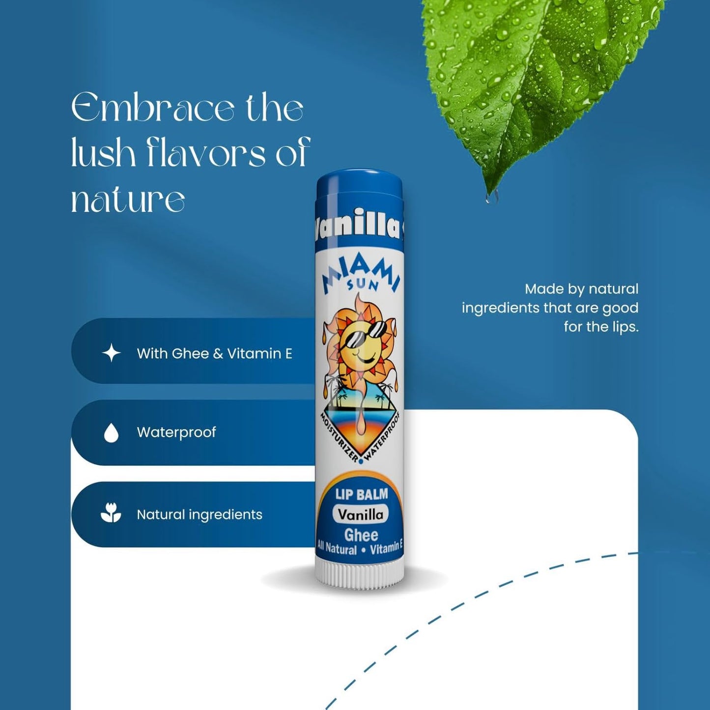 Miami Sun Natural Ghee Lip Balm, Hydrating Lip Treatment with Shea Butter & Beeswax, Organic & Non-Toxic, Best for Dry, Chapped Lips - Moisturizing, Healing, Chemical-Free Lip Care (20 Count, Variety)