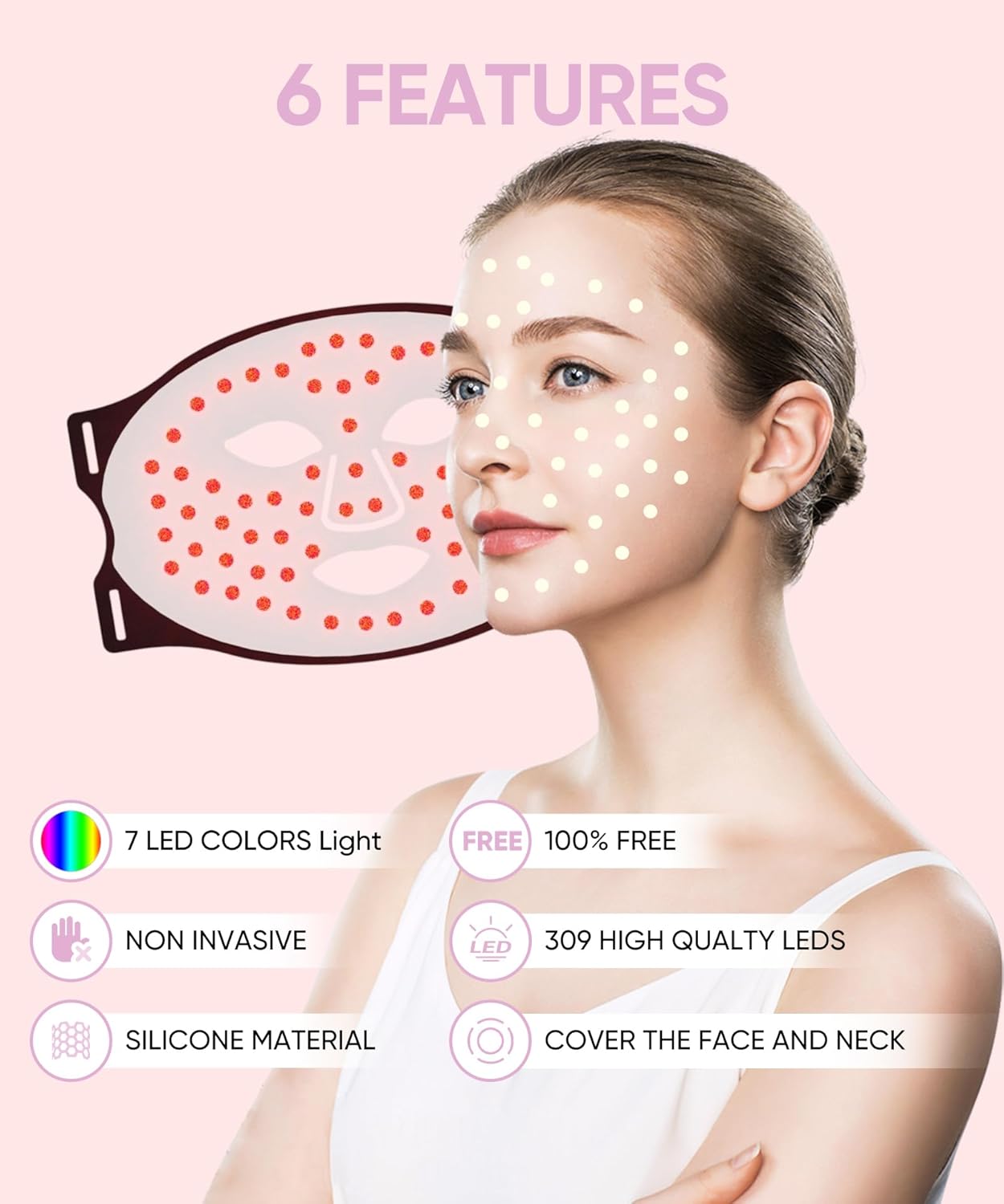 Red Light Therapy for Face, 7 Colors LED Face & Neck Mask Light Therapy At Home, Led Face Mask Light Therapy, Black