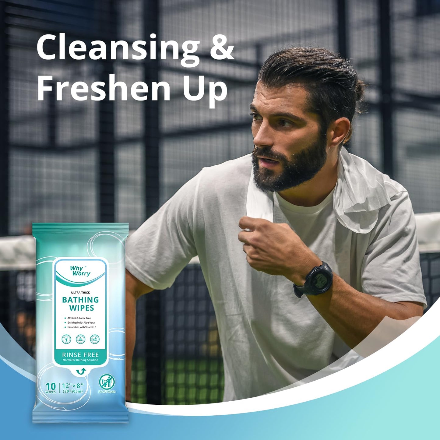 WhyWorry Ultra Thick Bathing Wipes for Adults Rinse Free, Large Body Cleansing Wipes with Aloe for Women, Men & Elderly, 8" x 12" Disposable Shower Washcloths for Gym & Camping, Fresh Scent, 100 Count