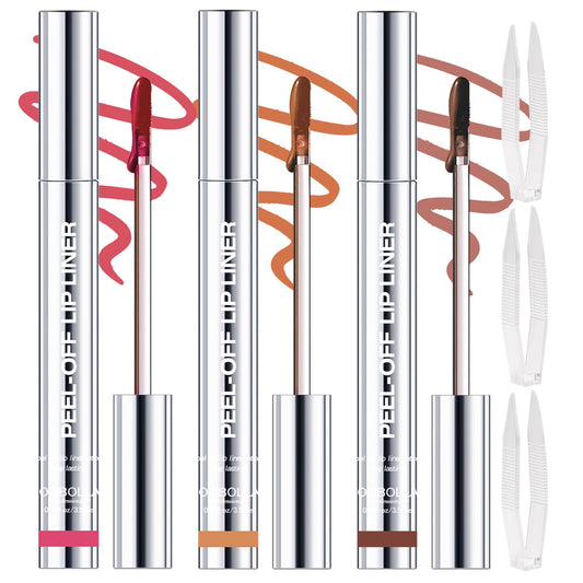 3 Colors Peel Off Lip Liner Stain with Tweezer, Long Lasting Waterproof Lip Tint Stains Makeup Set with Matte Finish for Women, Natural Look, Easy to Use, for All Skin Types (#0,1,5)