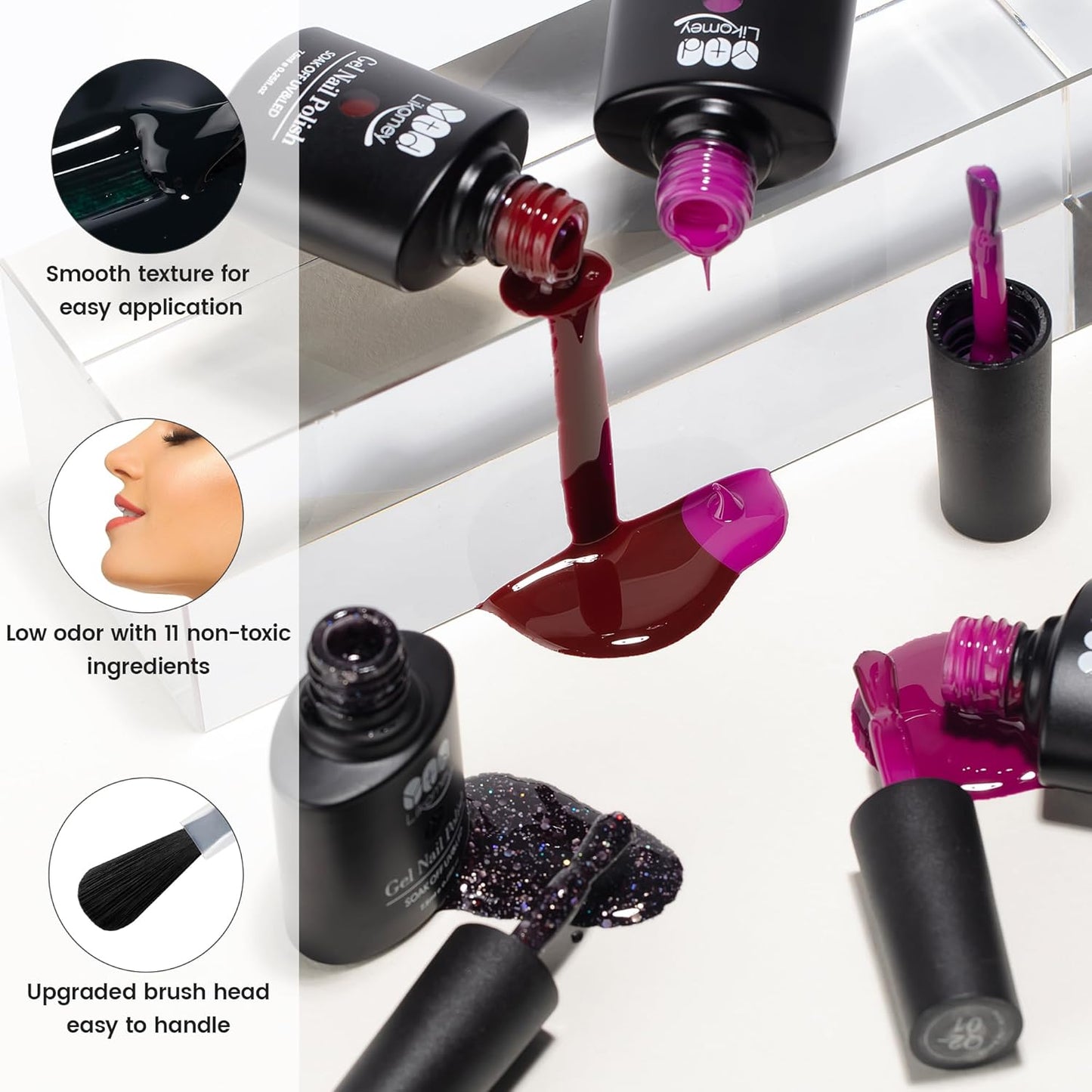 YTD Likomey Color Changing Gel Nail Polish Set,8 Colors Mood Temperature Change Colors Red Pink Green Blue Yellow Black Glitter Fall Winter UV Color Thermal Ombre Varnish Kit,7.5 ml 0.25 Fl Oz