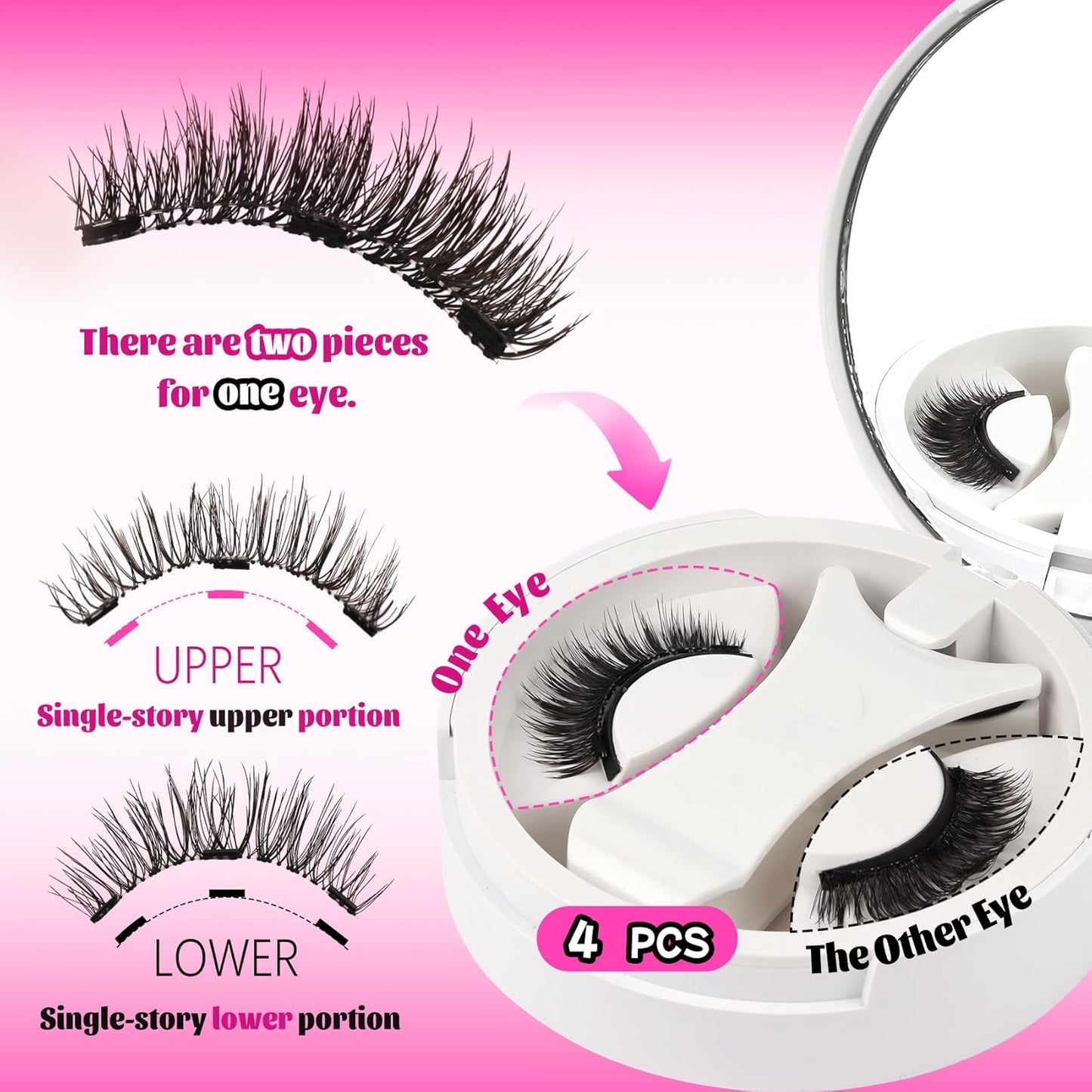 Veleasha Magnetic Eyelashes Manga Lashes Cat Eye Lash Magnetic Lashes with Applicator Natural Look Reusable No Glue Easy to Apply & Remove Spiky False Eyelashes Lash Wispy (Flash)