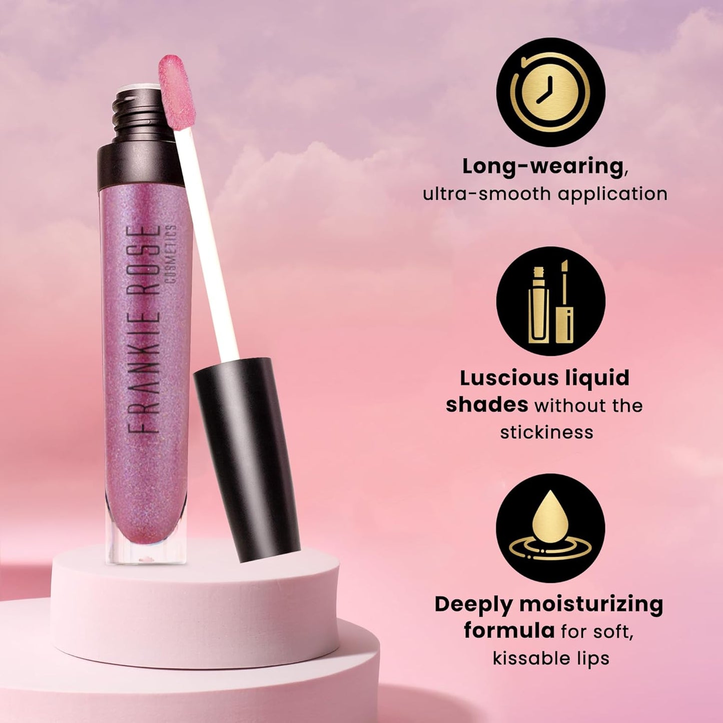 Frankie Rose Cosmetics Lip Gloss | Non-Sticky Formula, Long Lasting Lip Gloss, Bold Pigment & Hydrating Lip Gloss, Flirt Shimmer Lip Gloss, 20g