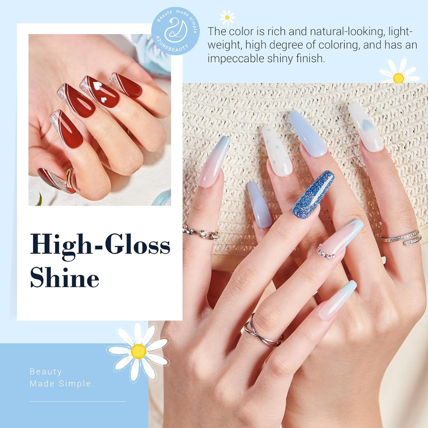 AZUREBEAUTY Dip Powder Nail Kit Starter Spring Summer Blue Red Green Glitter 31 Pcs 20 Colors Dipping Powder Liquid Set with Top/Base Coat Activator for French Nails Art DIY Salon Gift