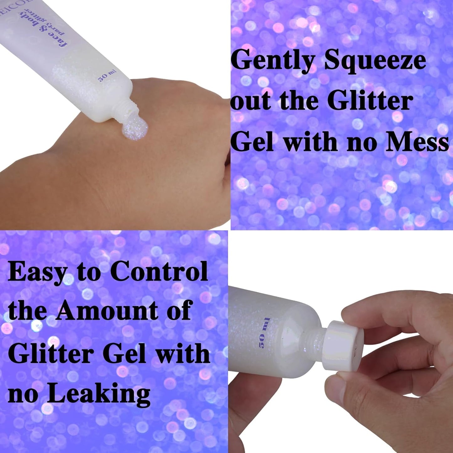 MEICOLY Sparkling Blue Body Glitter,Halloween Face Glitter,Color Changing Glitter Gel for Body,Face,Hair,Lip,Eye,Long Lasting Sequins Glitter Face Paint,Festival Party Glitter Makeup,50ml