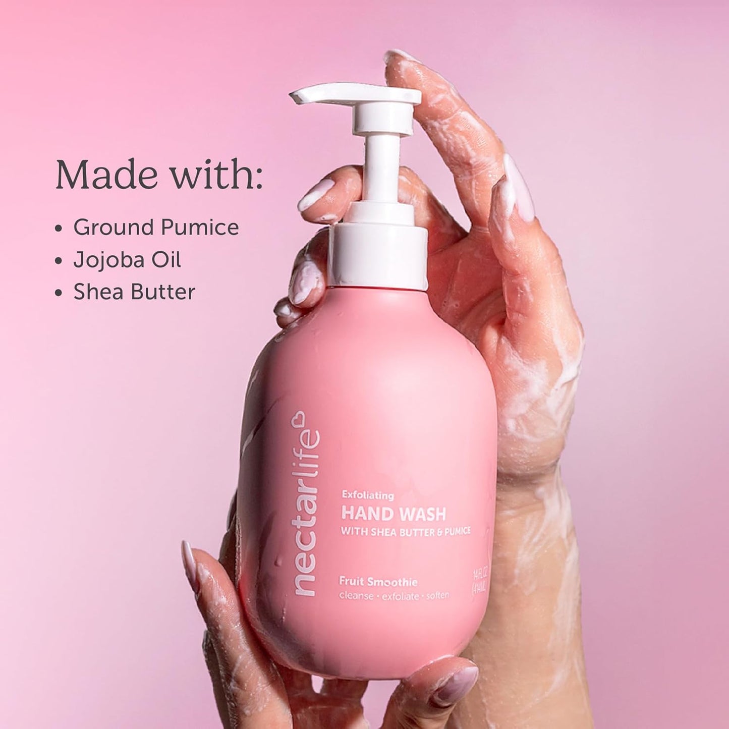 Nectar Life Exfoliating & Moisturizing Hand Wash 3-Pack, Volcanic Pumice for Hand Scrub, Shea Butter Softens Hands, Clean Vegan Ingredients