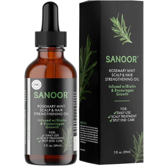 SANOOR® Rosemary Mint, Scalp Hair Growth Oil, Infused Biotin to Encourages Hair Growth | Healthier, Stronger & Long Strands | All Type & Texture | Straight, Waves & Chemically Treated Hairs