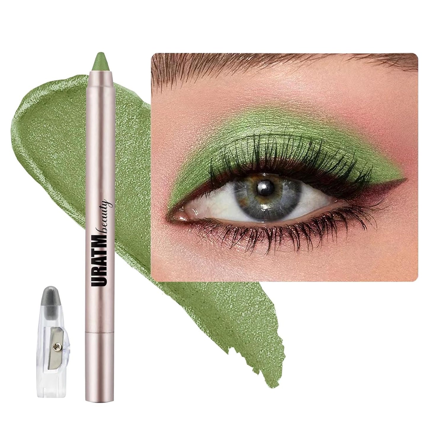 Bright Green Eyeshadow Stick, Blendable Creamy eyeshadow Eye Brightener Stick, Waterproof Eyeshadow Pencil Long Lasting, Smooth Shimmer Eye Shadow Highlighter Eye Liner.#B04 bright greenh shimmer