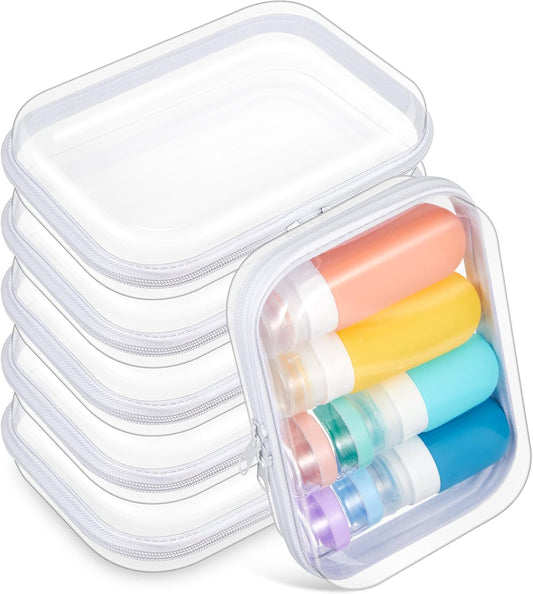 Sanwuta 6 Pcs Clear Hard Zipper Case Pencil Pouches Hard Plastic Zipper Pouches Makeup Bag Transparent Cases for Snacks Plastic Storage Organizer Box for Travel(White,7.09 x 5.12 x 2 Inch)