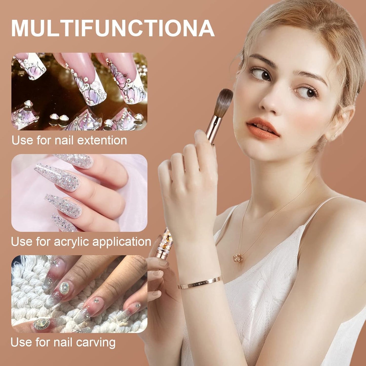 Acrylic Nail Brush Size 10,KEMEISI 100% Pure Kolinsky Nail Art Brushes Sturdy Handle Oval Shaped Acrylic Powder Nail Design Tools for Professional Manicure DIY Home Salon (Gold)