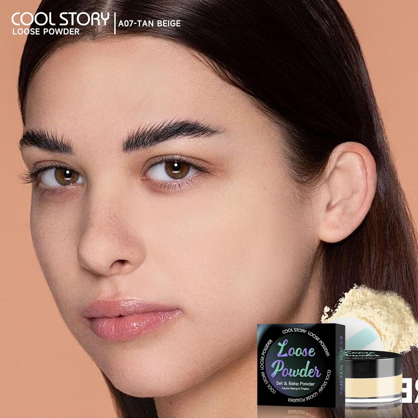 Loose Setting Powder, Bake Makeup Powder Full Coverage Matte Finish (Tan Beige, 6g/O.21oz)