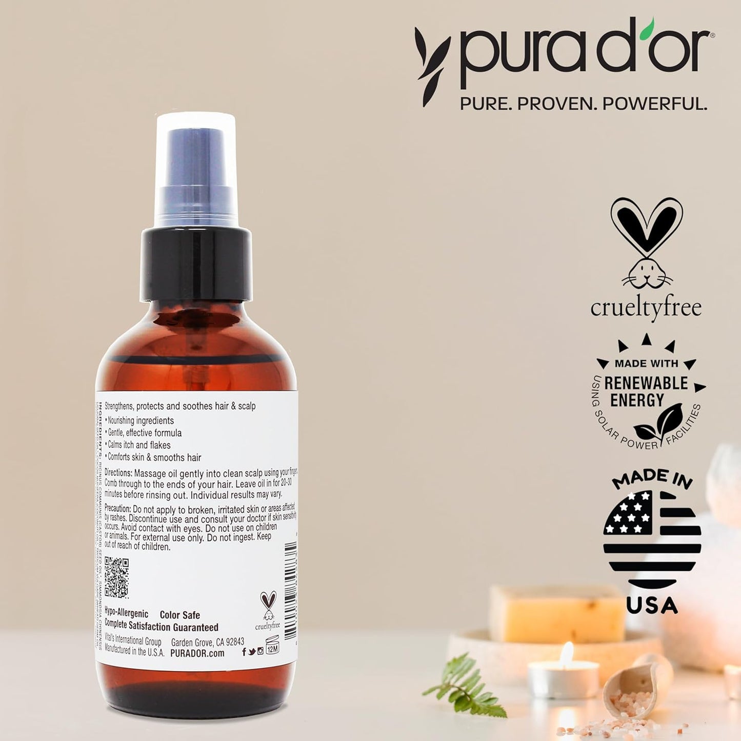 PURA D'OR Scalp & Hair Strengthening Oil (3.3oz x3 = 9.9oz) Supports Optimal Growth, Reduce Breakage, Nourish Roots for Healthier, Fuller, Thicker Hair - Rosemary, Castor & Peppermint Oil