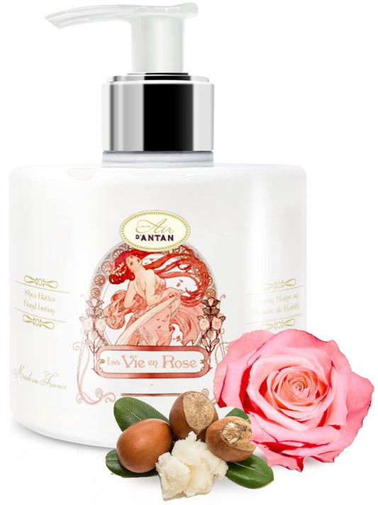 Un Air d'Antan Hand Cream for Dry Cracked Hands 10.5oz - Hand Lotion Pump, Non Greasy Moisturizer with Essential Oils, Cruelty Free Formula - Rose Peach Patchouli