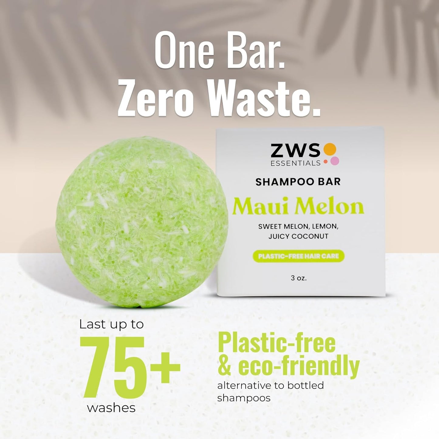 Maui Melon Shampoo Bar, Vegan Solid Hair Cleanser with Sweet Melon, Lemon, and Coconut, for Curly Hair, Zero Waste, Travel-Friendly, Clean Beauty