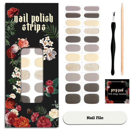 Nail Polish Strips - 22 Pcs Salon Quality Gel Nail Stickers - Long Lasting Wraps (Sparrow Brown&Yellow)