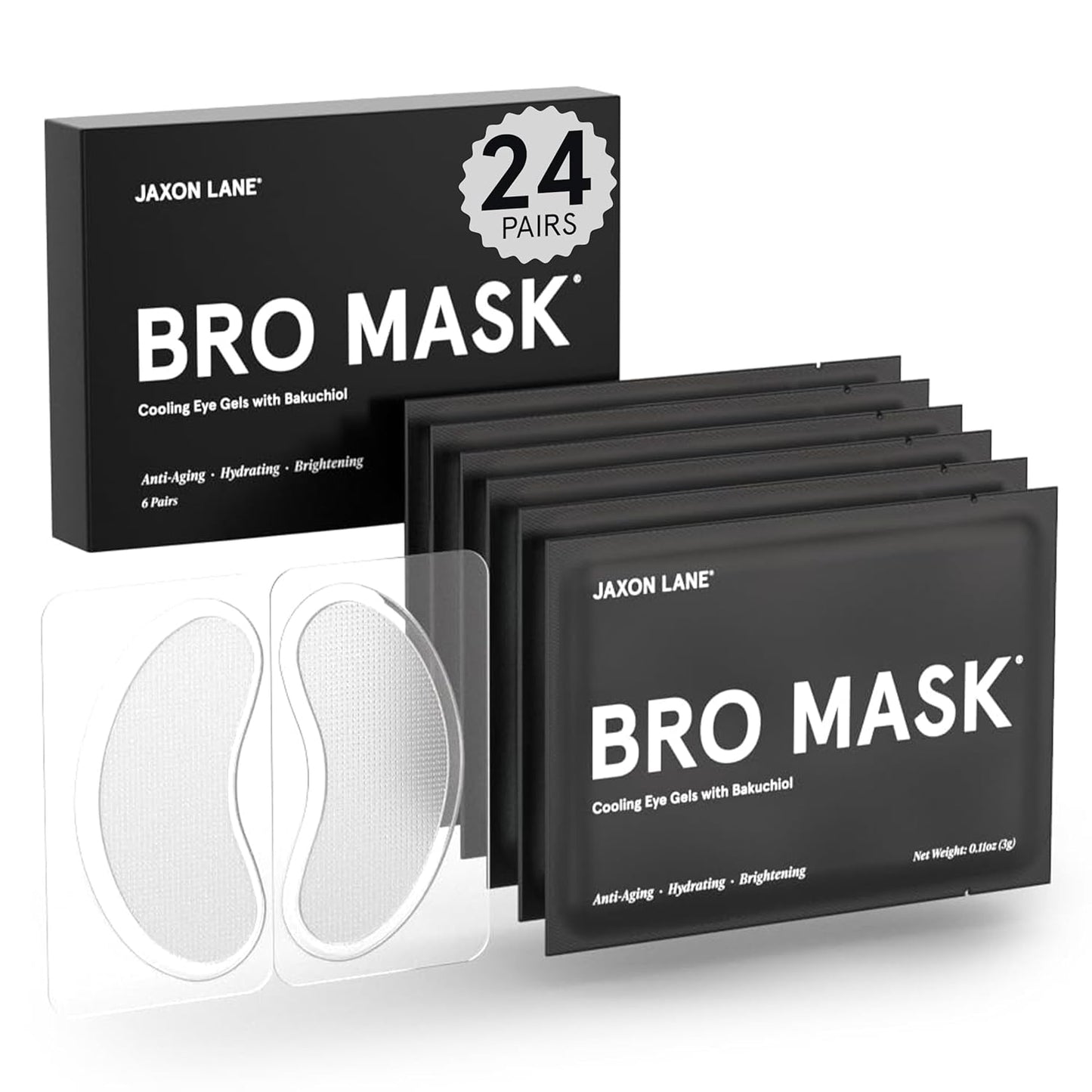 BRO MASK Under Eye Patches for Men Skin Care | Cooling Eye Masks for Dark Circles and Puffiness, Anti Aging Hydrogel Pads with Bakuchiol, Caffeine & Niacinamide, Eye Bags Treatment for Men (4X6 Pairs)