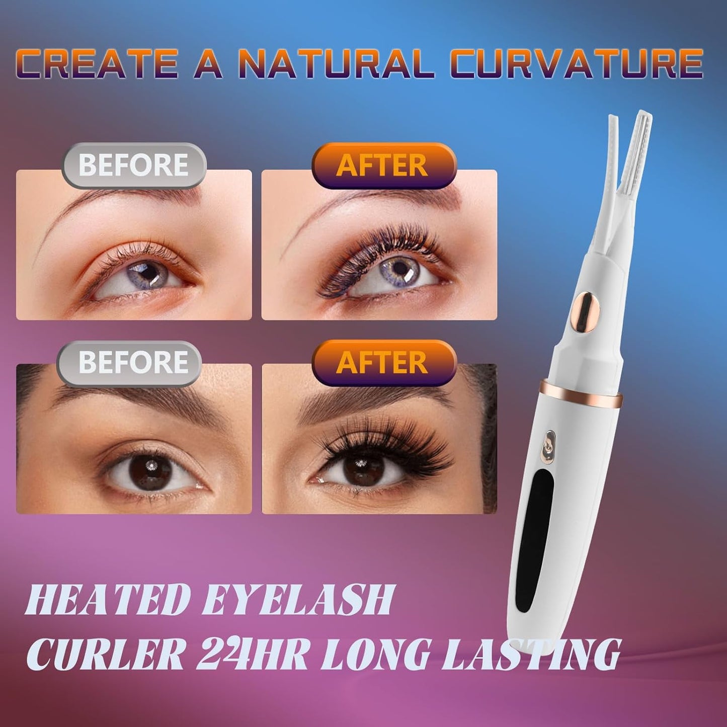Heated Eyelash Curlers - 2 in 1 Clip- Type Electric lash Curler Best Seller 5S Heating Eyelash Curler LED Display 3 Temp Settings for Makeup Tools USB Rechargeable Natural Curling-White