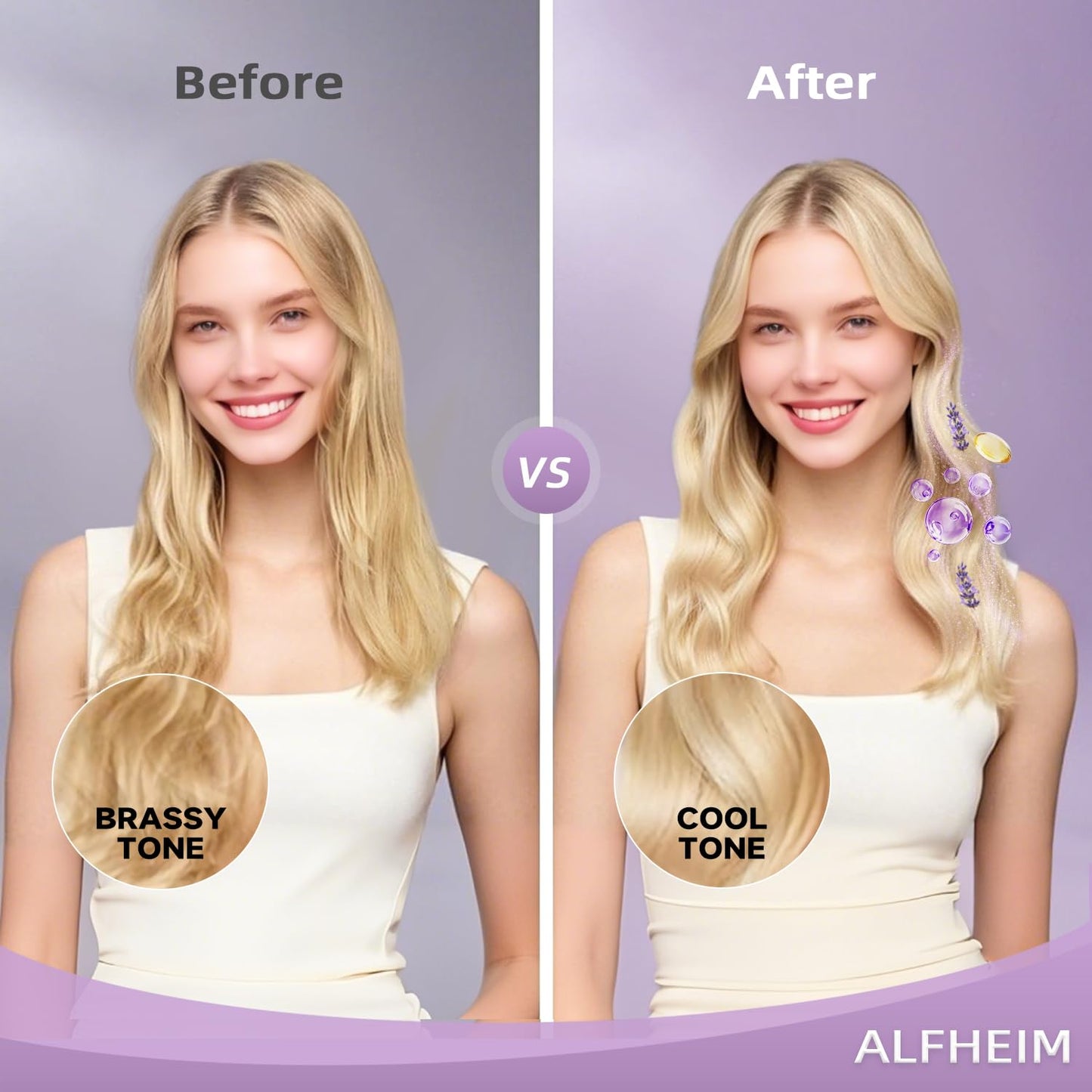 ALFHEIM Lavender+ Purple Hair Treatment Oil | Anti-Brass Toning & Shine Boosting Hair Oil for Blonde, Silver & Gray Hair | Heat Protection & UV Defense | Sulfate-Free, Paraben-Free | 3.38 fl.oz