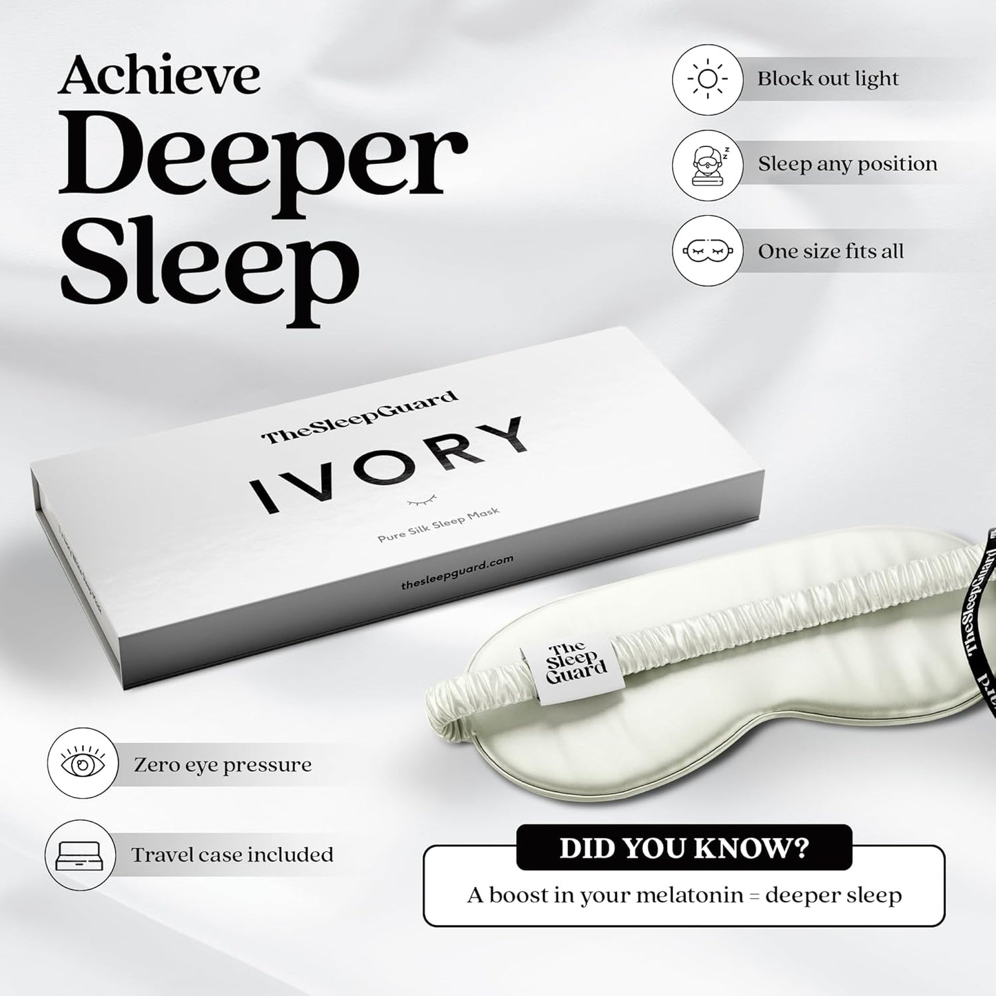 Pure Silk Sleep Mask [100% 6A Mulberry Silk, 22 Momme] Light Blocking Travel Essentials. Eye Masks for Sleeping. Black Oeko-Tex Blindfold. Eye Covers for Men & Women