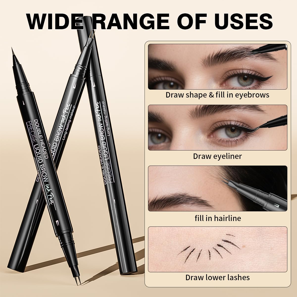 Microblading Eyebrow Pencil,2-in-1 Dual-Ended Eyebrow Pen with 2 Tip brow pen and Precise Brush-Tip,Brow Pen for Natural Waterproof and Long-Lasting Brows (Light brown)