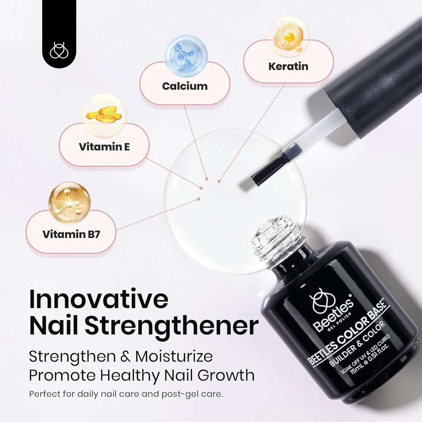 Beetles 15ml Rubber Base Builder Nail Gel - Clear Color Base for Nails Strengthening, Thickening and Sculpting, Soak Off UV LED Long Lasting for Weak and Damaged Nails