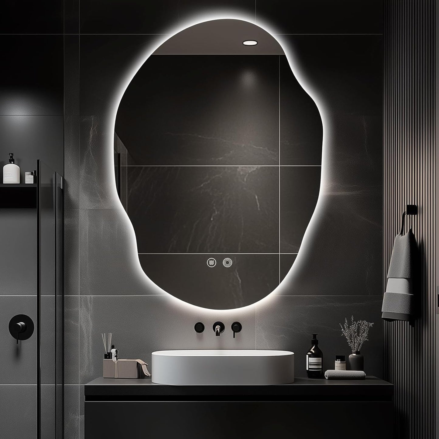 LED Bathroom Mirror with Lights,Asymmetrical Led Bathroom Vanity Mirror for Wall with Front and Backlit, Anti Fog, 3 Colors and Dimmable Light,[Horizontal/Vertical] 35" H x 25" W