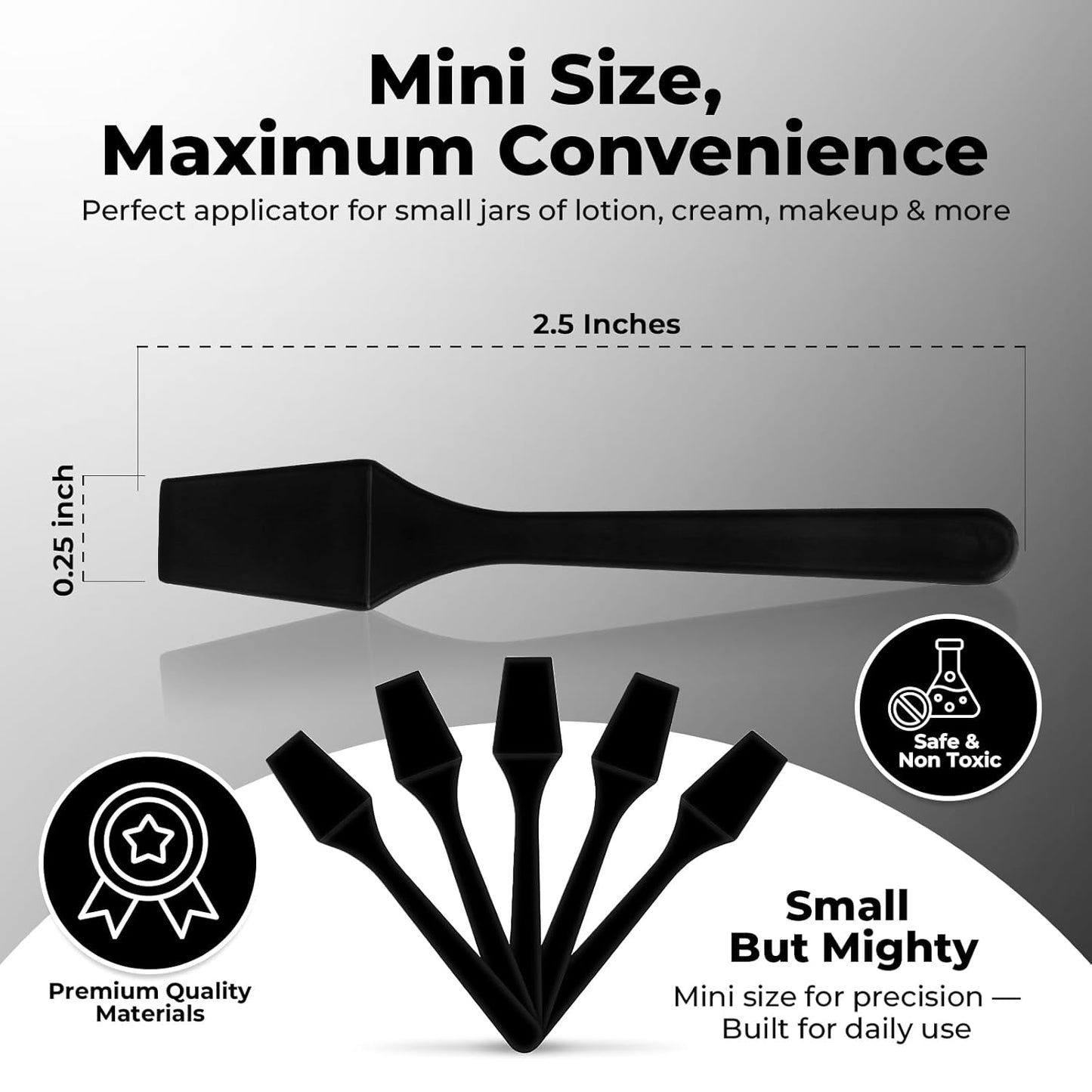Mini Lotion Spatula (2.5", 100 Pack) - Mini Spatula for Cosmetics, Creams & Crafts | Ointment Applicator for Mixing, Skincare, Face Mask | Disposable Lotion Applicator for Face | Black