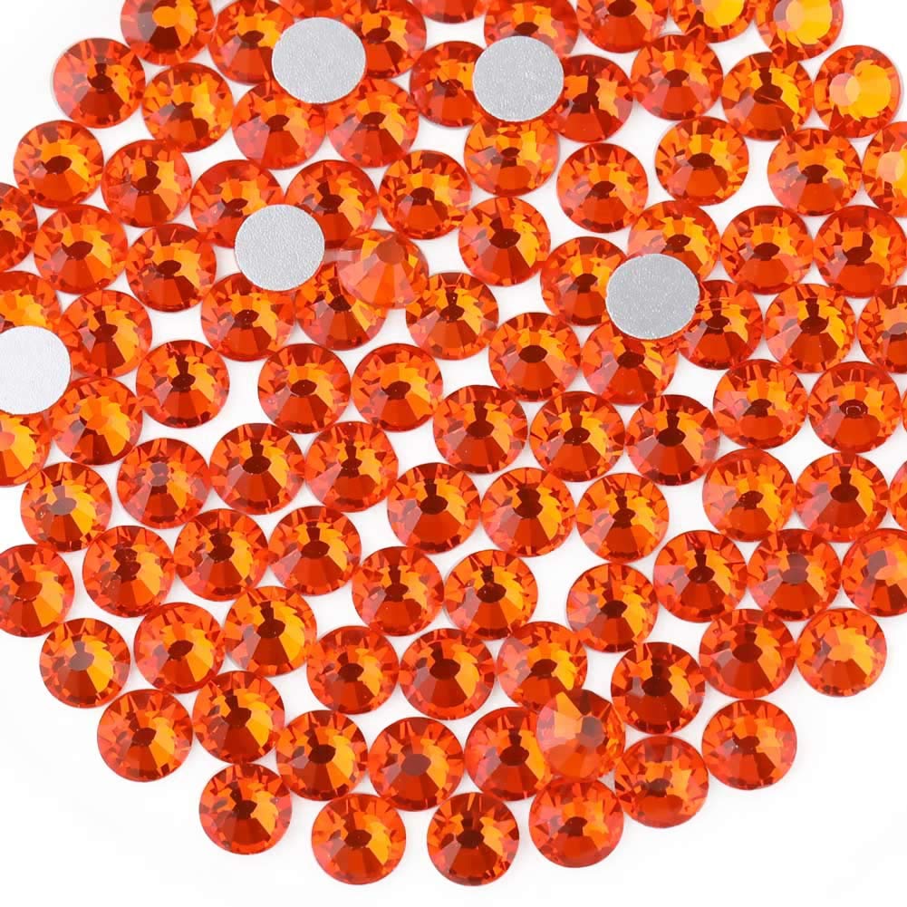 beadsland Flat Back Crystal Rhinestones Round Gems, Orange (1.3-1.4mm) SS3/1440pcs