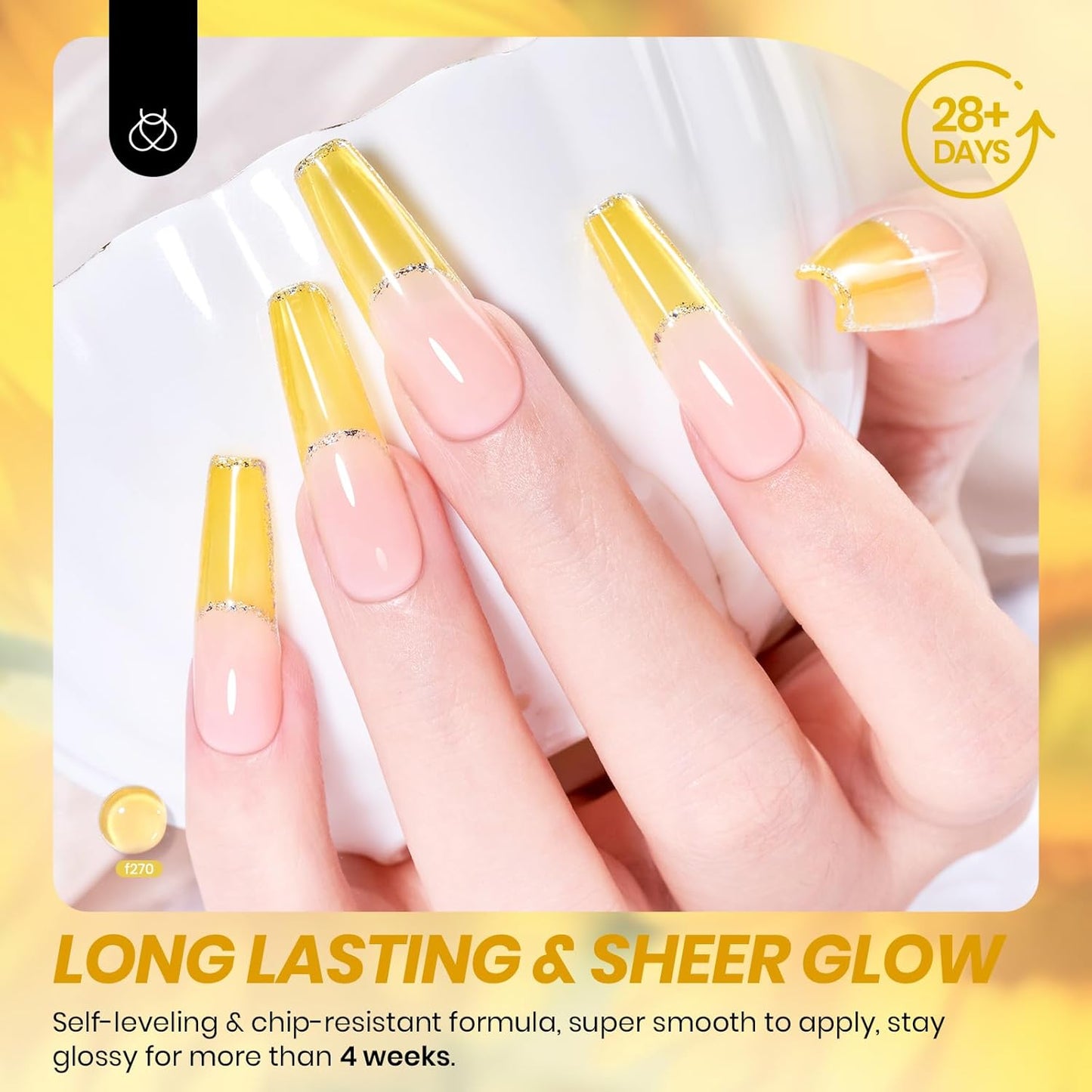 Beetles Yellow Gel Nail Polish, 15ML Clear Yellow Jelly Gel Polish Sheer Translucent Effect Neutral Nail Polish Soak Off UV Golden Sunshine Series French Nail Art Manicure Salon Gift for Women